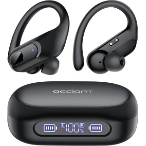 occiam T17 Open Ear Headphones with ENC Noise Cancelling Mic, Bluetooth Headphones with Bass, Wireless Earbuds IPX7 Waterproof for Sports Running Cycling, Black